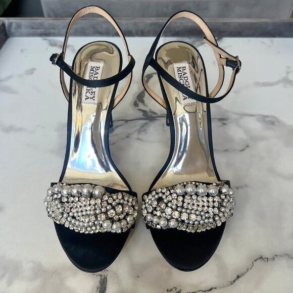 NEW Badgley Mischka Odelia Black Embellished Evening Sandal Heel Size 8 - Picture 3 of 10